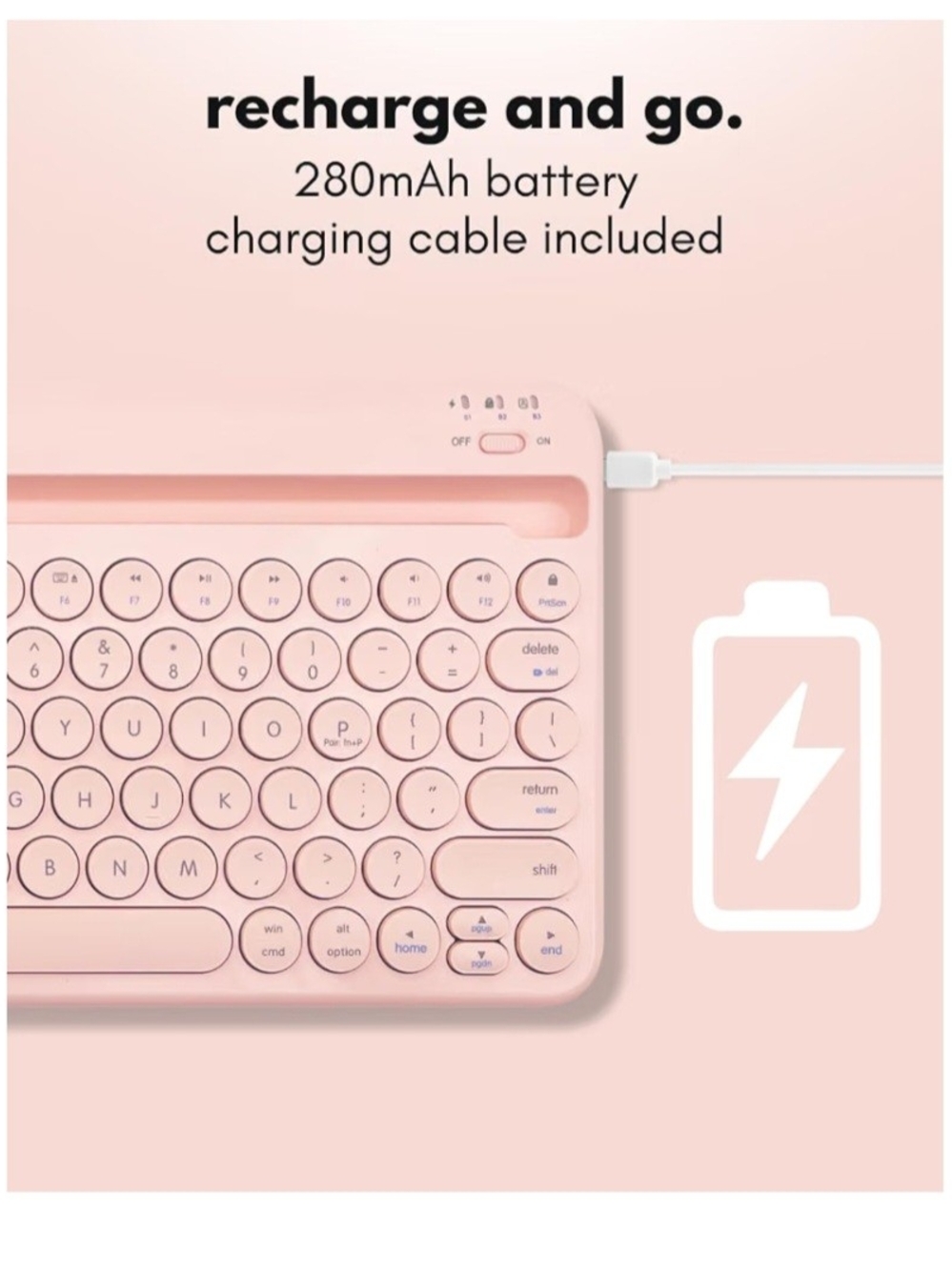 Pink Tablet Keyboard - Compatible Wireless Bluetooth Keyboard - Picture 4 of 8